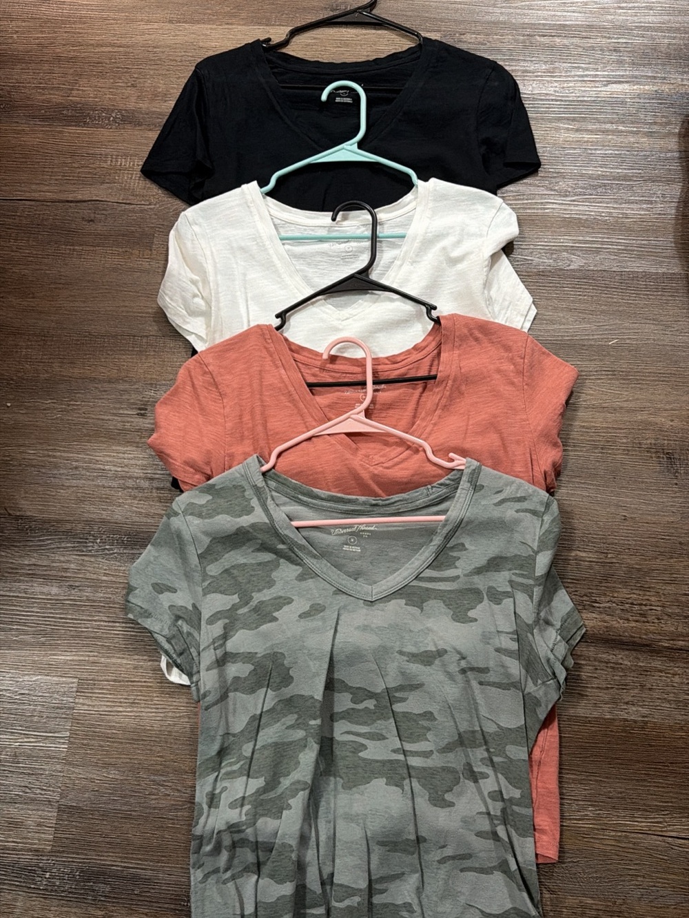 Women's V-Neck Short Sleeve Tee - Black, White, Rust, Olive Camo Bundle (4)